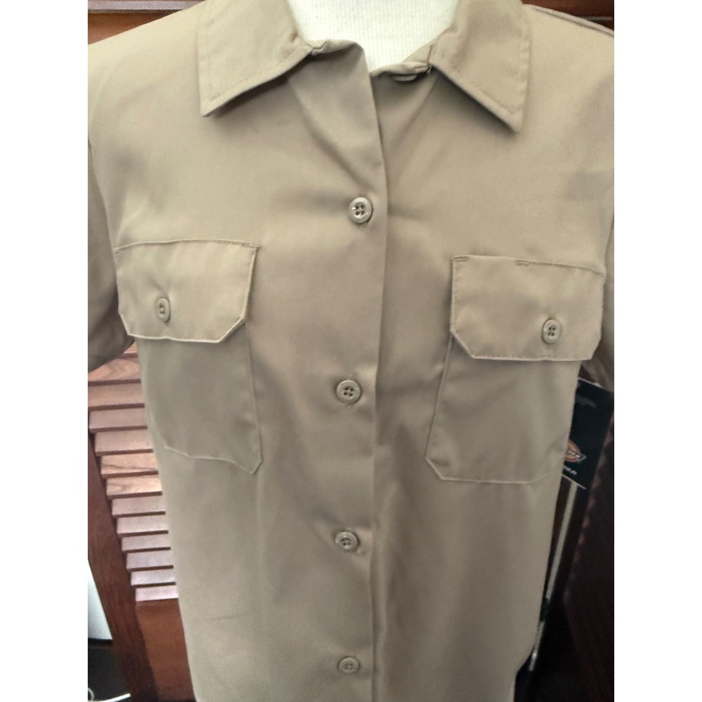 Dickies Women 574F Flex Work Shirt Khaki Desert Sand Short Sleeve Med - Picture 2 of 9